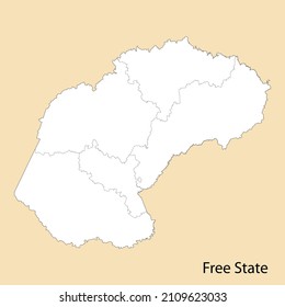 High Quality map of Free State is a region of South Africa, with borders of the districts