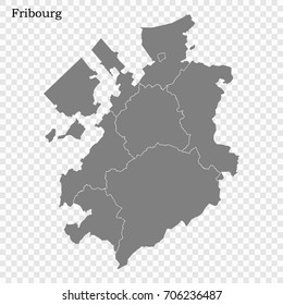 High Quality map of Fribourg is a canton of Switzerland, with borders of the districts