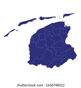 High Quality map of Friesland is a province of Netherlands, with borders of the Municipalities