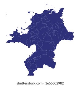 High Quality map of Fukuoka is a prefecture of Japan with borders of the districts
