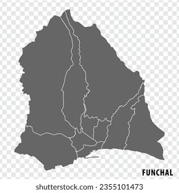 High Quality map of Funchal is a capital  Portugal's Autonomous Region of Madeira, with borders of the districts. Map of Funchal for your  design. Madeira. EPS10.