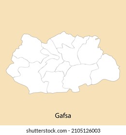 High Quality map of Gafsa is a region of Tunisia, with borders of the districts