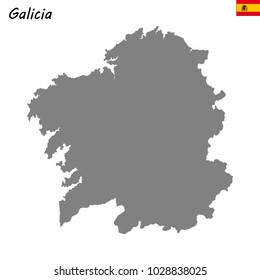 High Quality map of Galicia is a autonomous community of Spain