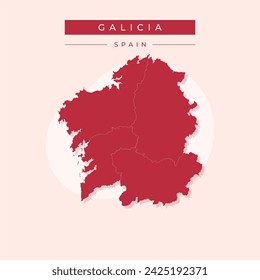 High Quality map of Galicia is a region of Spain, with borders of the regions