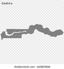 High quality map of Gambia with borders of the regions or counties 