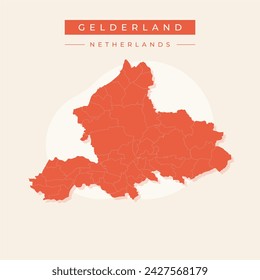 High Quality map of Gelderland is a province of Netherlands, with borders of the Municipalities