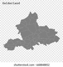 High Quality map of Gelderland is a province of Netherlands, with borders of the Municipalities