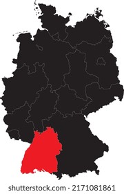 High quality map of Germany with Baden Wurttemberg isolated