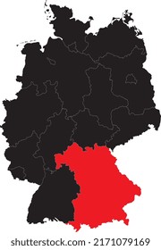 High quality map of Germany with Bavaria isolated.