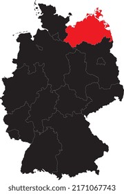 High quality map of Germany with Mecklenburg Vorpommern isolated.