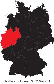 High quality map of Germany with Nordrhein Westfalen isolated.