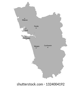 High Quality map of Goa is a state of India, With main cities location