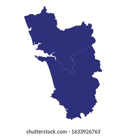High Quality map of Goa is a state of India, with borders of the divisions