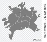 High Quality map of Goiania is a city  Brazil, with borders of the districts. Map of  Goiania for your web site design, app, UI. EPS10.