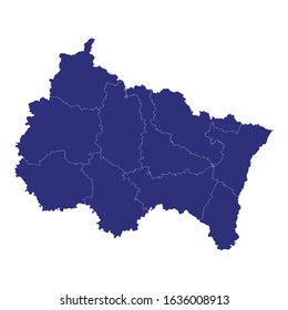 High Quality map of Grand Est is a region of France, with borders of the departments