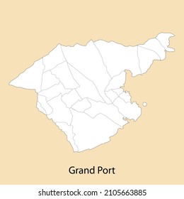 High Quality map of Grand Port is a region of Mauritius, with borders of the districts