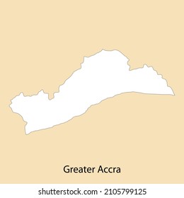 High Quality map of Greater Accra is a region of Ghana, with borders of the districts