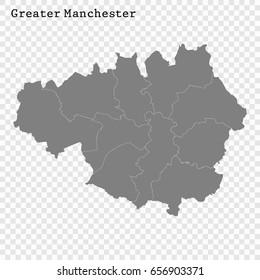 High Quality map of Greater Manchester is a ceremonial county of England, with borders of the counties