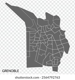 High Quality map of Grenoble is a city of France, with borders of the districts. Map of Grenoble for your web site design, app, UI. Auvergne-Rhone-Alpes. EPS10.