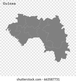 High quality map of Guinea with borders of the regions or counties 