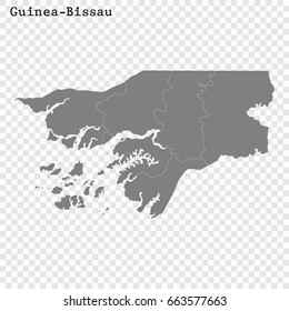 High quality map of Guinea-Bissau with borders of the regions or counties 