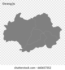High Quality map of Gwangju is a Metropolitan city of South Korea, with borders of the counties