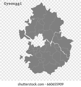 Die Hochqualitätskarte von Gyeonggi ist eine südkoreanische Provinz mit Grenzen der Grafschaften