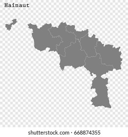 High Quality map of Hainaut is a province of Belgium, with borders of the regions