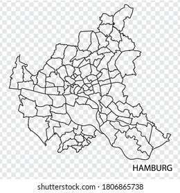 Mapa de alta calidad de Hamburgo con fronteras de las regiones.  Alemania.  Mapa de Hamburgo para su diseño. EPS10.