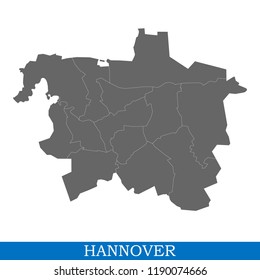 High Quality map of Hannover is a city of Germany, with borders of districts