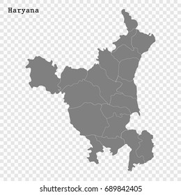 High Quality map of Haryana is a state of India, with borders of the districts