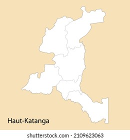 High Quality map of Haut-Katanga is a region of DR Congo, with borders of the districts