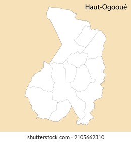 High Quality map of Haut-Ogooue is a region of Gabon, with borders of the districts