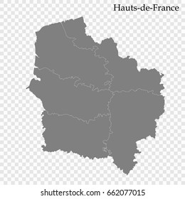 High Quality map of Hauts-de-France is a region of France, with borders of the departments