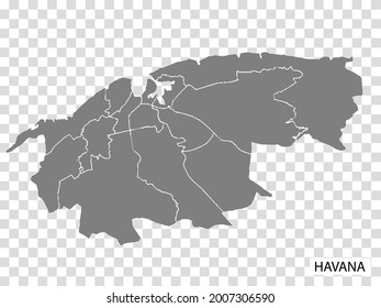 High Quality map of  Havana is a capital Cuba, with borders of the regions. Map of Havana for your web site design, app, UI. EPS10.