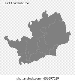 High Quality map of Hertfordshire is a ceremonial county of England, with borders of the counties