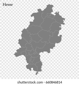 High Quality map of Hesse is a state of Germany, with borders of the regions