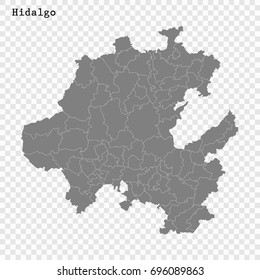 High Quality map of Hidalgo is a state of Mexico, with borders of the municipalities