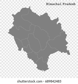 High Quality map of Himachal Pradesh is a state of India, with borders of the districts