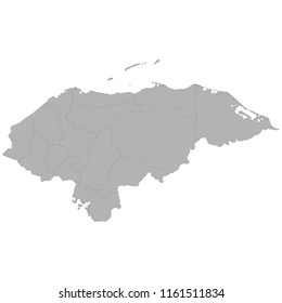 High quality map of Honduras with borders of the regions on white background