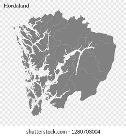 High Quality map of Hordaland County of Norway, with borders of municipality