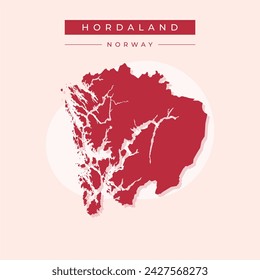 High Quality map of Hordaland County of Norway, with borders of municipality