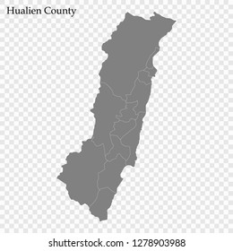 High Quality map of Hualien County is a municipality of Taiwan, with borders of the Local government areas