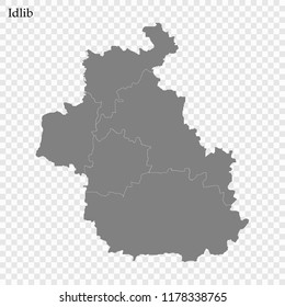 High Quality map of Idlib is a governorate of Syria, with borders of the districts