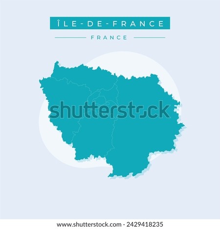 High Quality map of Ile-de-France is a region of France, with borders of the departments