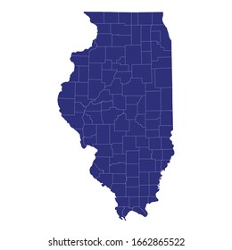 High Quality map of Illinois is a state of United States of America with borders of the counties