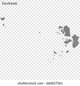 High Quality map of Incheon is a Metropolitan city of South Korea, with borders of the counties