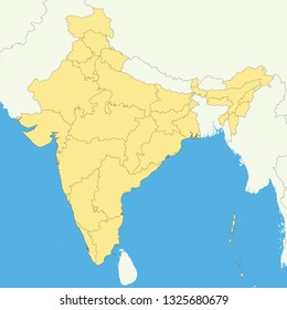 High quality map of India with borders of the regions