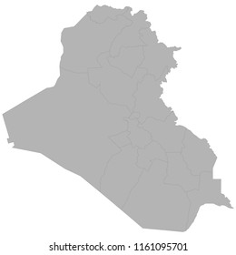 High quality map of Iraq with borders of the regions on white background