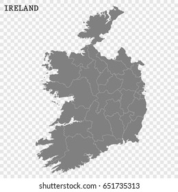 High quality map of Ireland with borders of the regions or counties